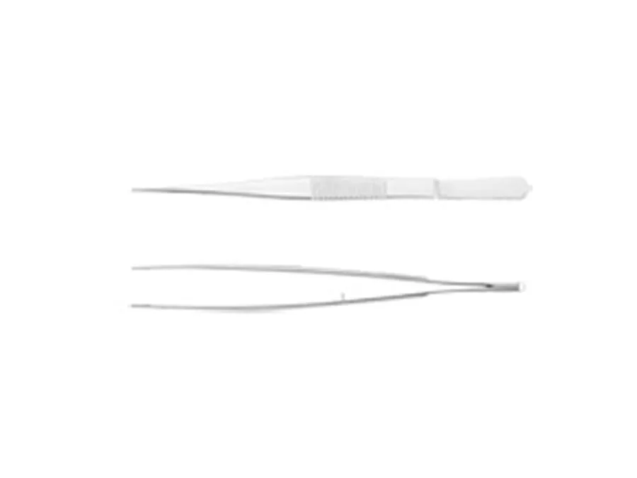 Two metal tweezers shown from a side view and a top view against a white background.
